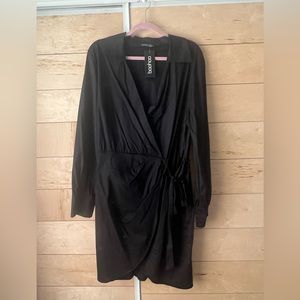 Boohoo black wrap dress